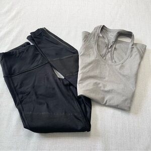 Athleta Motto Black Leggings and Gray Tank Top Activewear Bundle Size XS